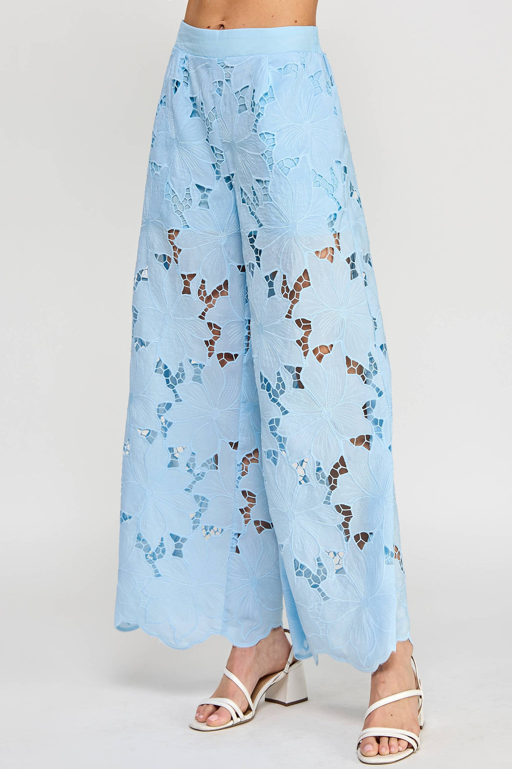 FLORAL LACE WIDE-LEG PANTS-SKY BLUE