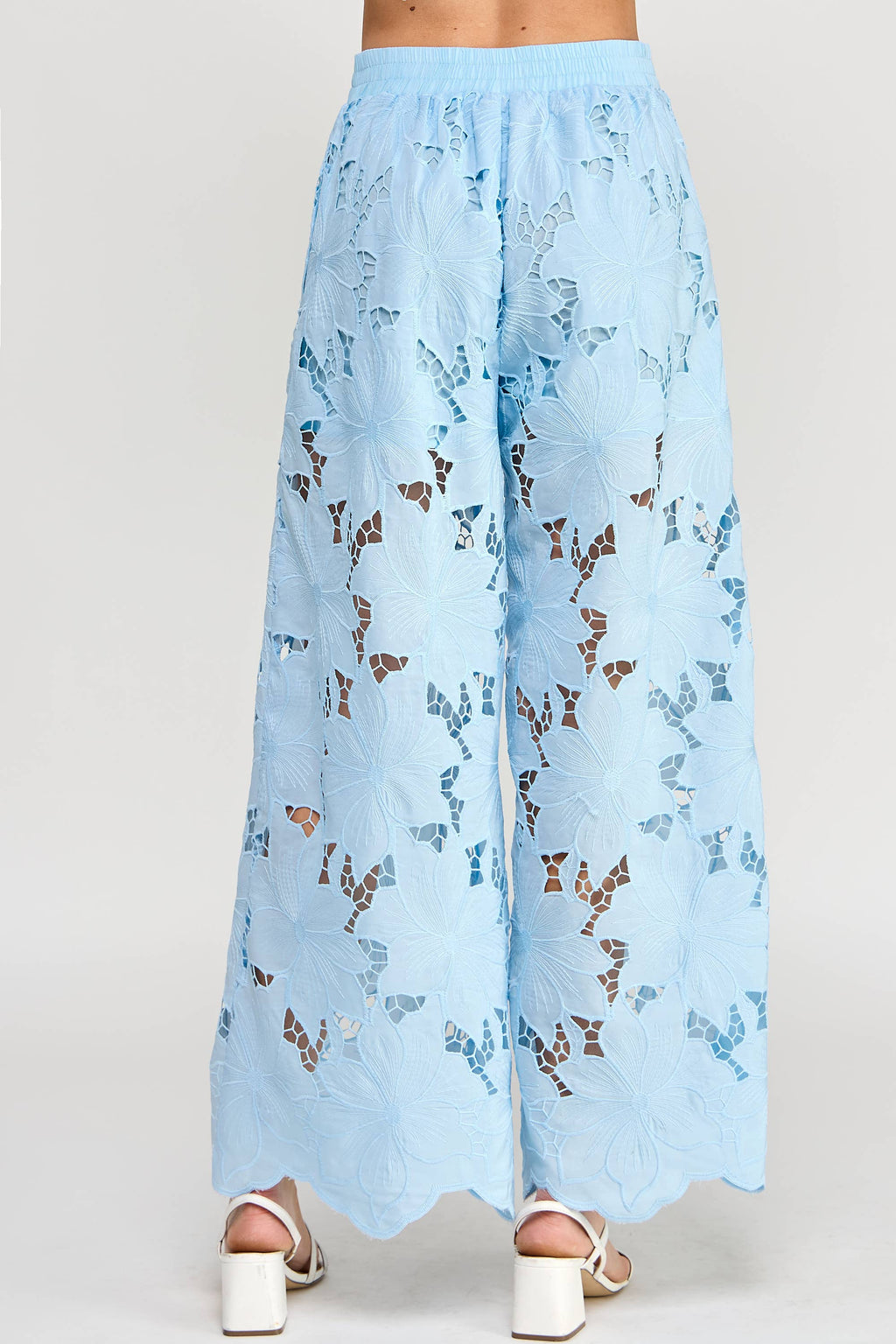 FLORAL LACE WIDE-LEG PANTS-SKY BLUE