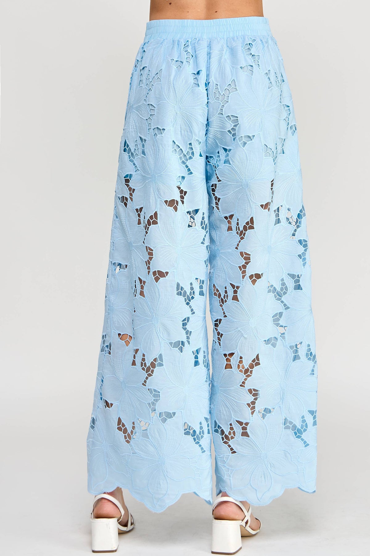 FLORAL LACE WIDE-LEG PANTS-SKY BLUE