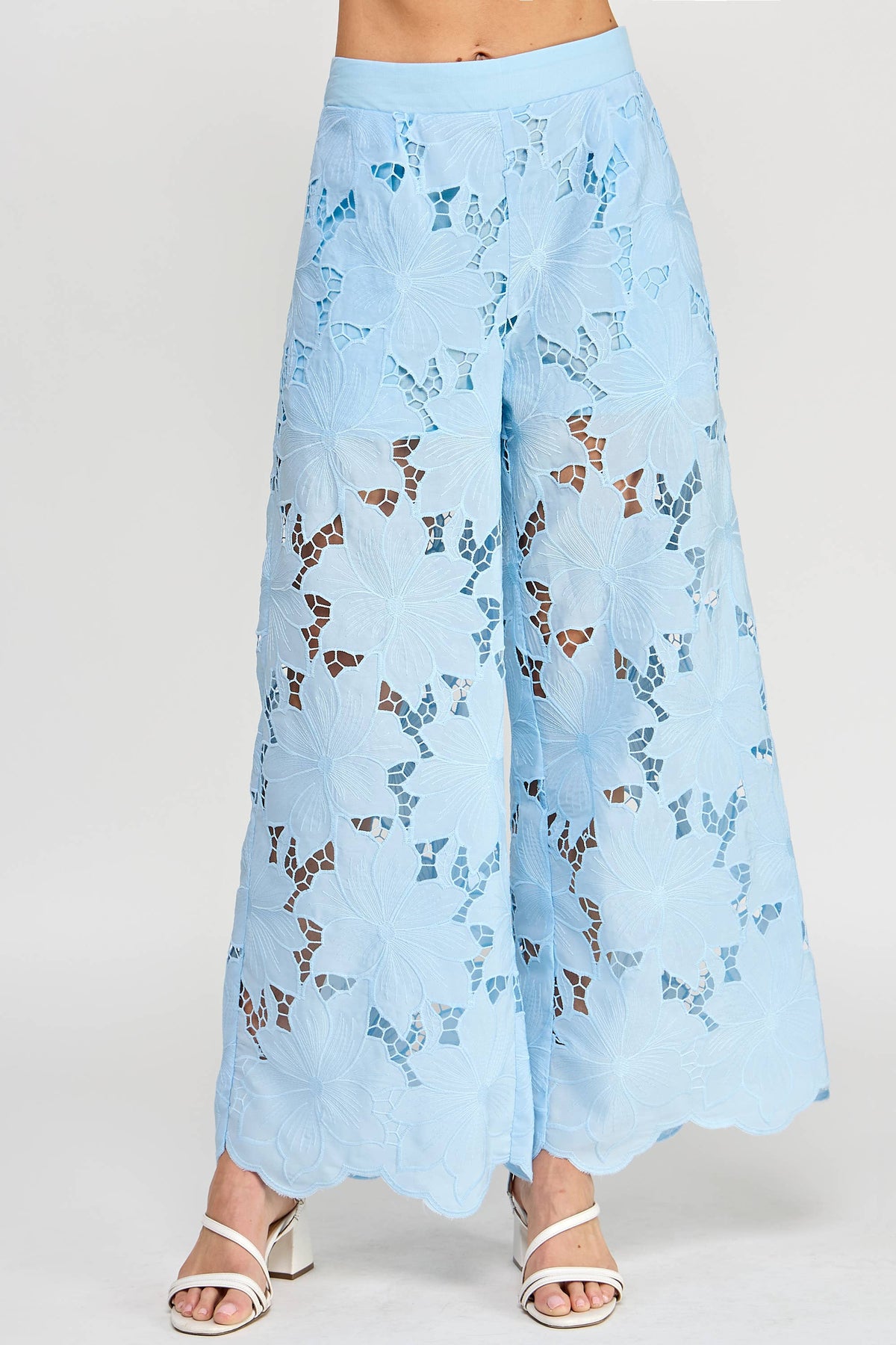 FLORAL LACE WIDE-LEG PANTS-SKY BLUE