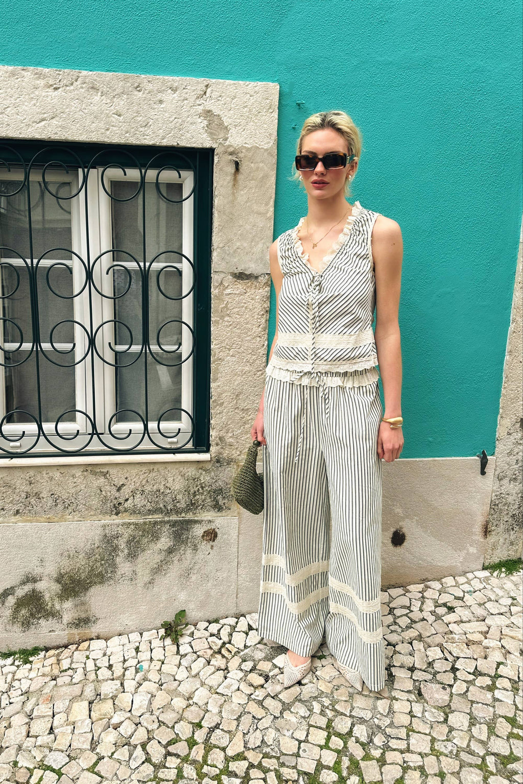 Sloane Stripe Cotton Wide Leg Trousers