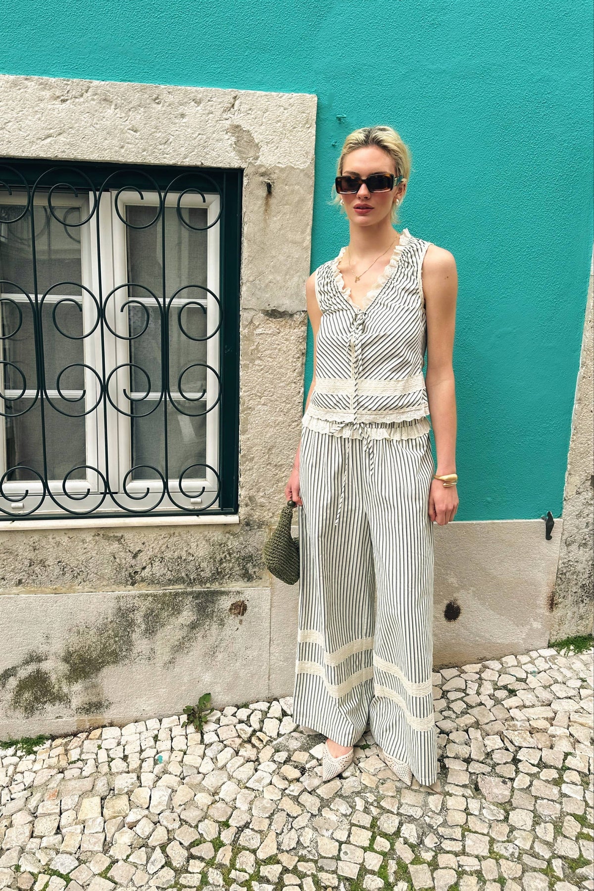 Sloane Stripe Cotton Wide Leg Trousers