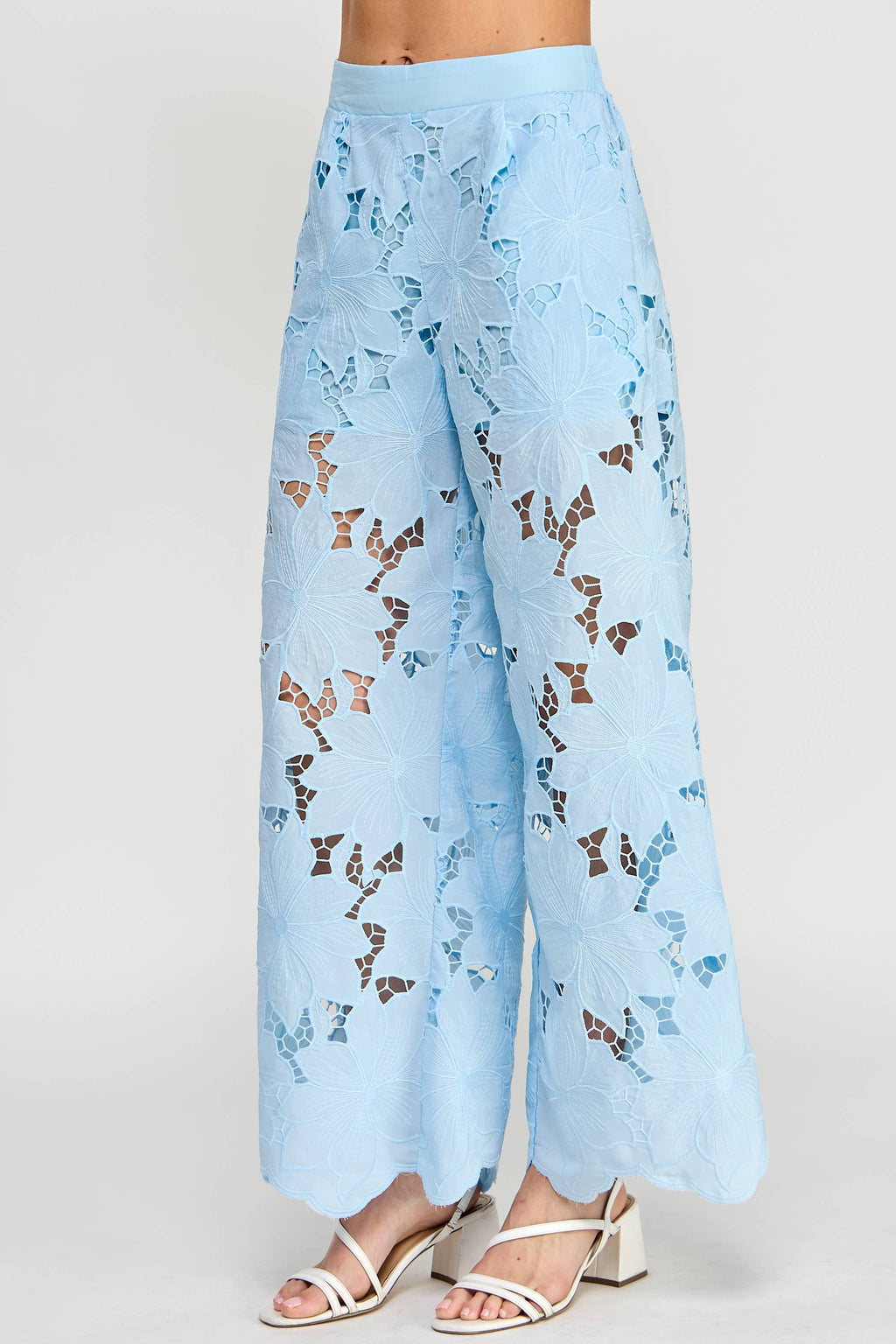 FLORAL LACE WIDE-LEG PANTS-SKY BLUE