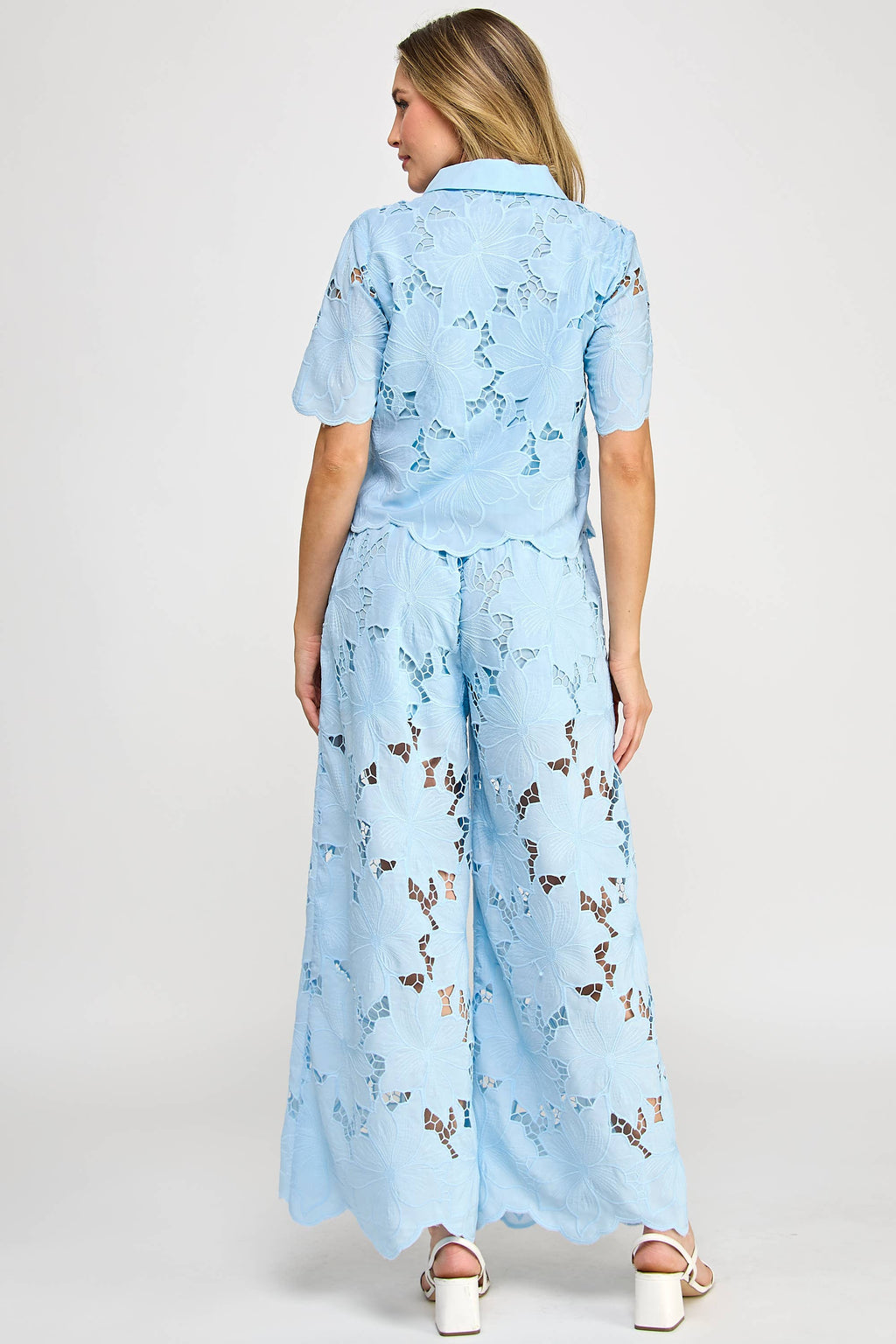 FLORAL LACE WIDE-LEG PANTS-SKY BLUE