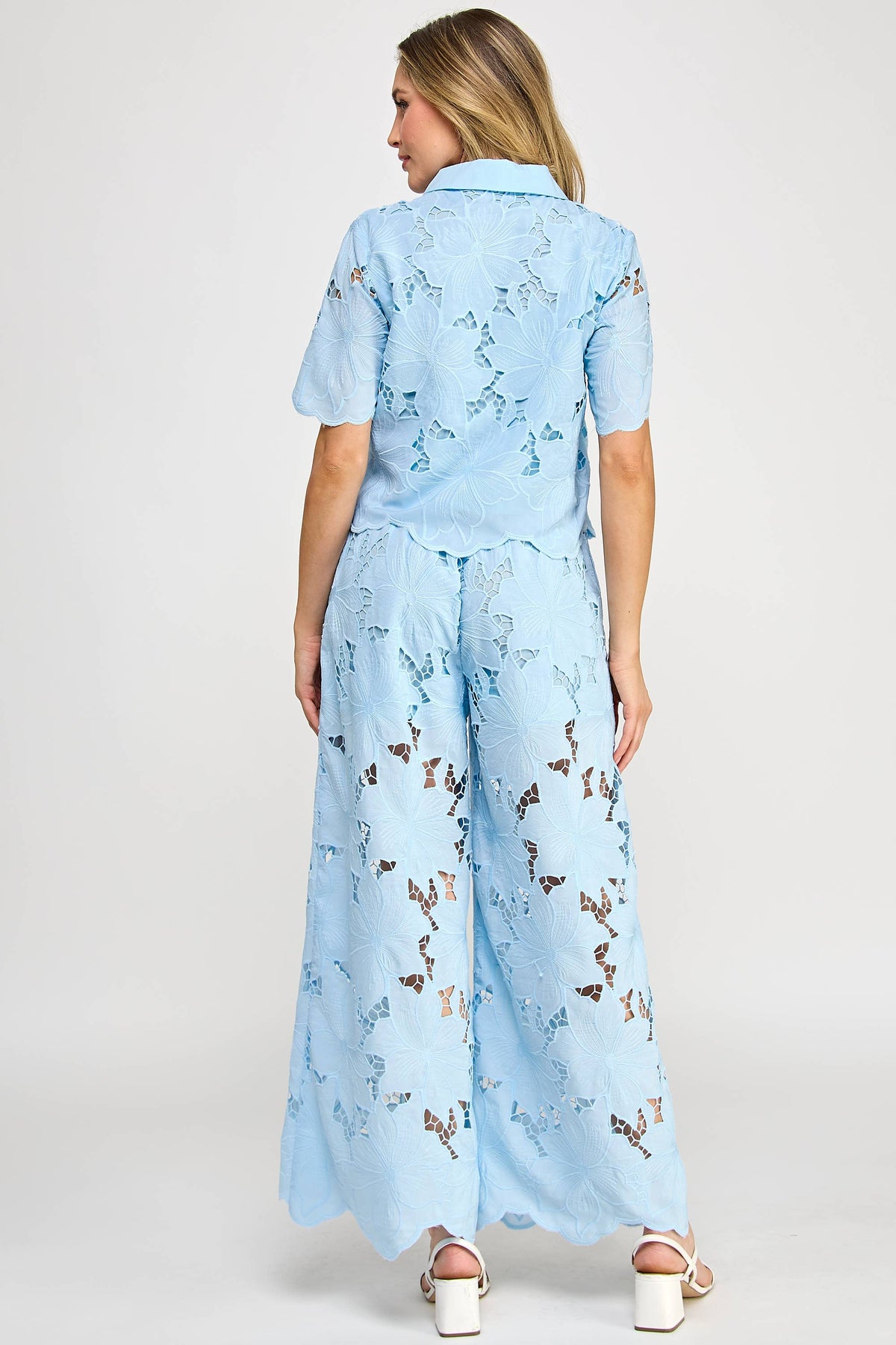 FLORAL LACE WIDE-LEG PANTS-SKY BLUE