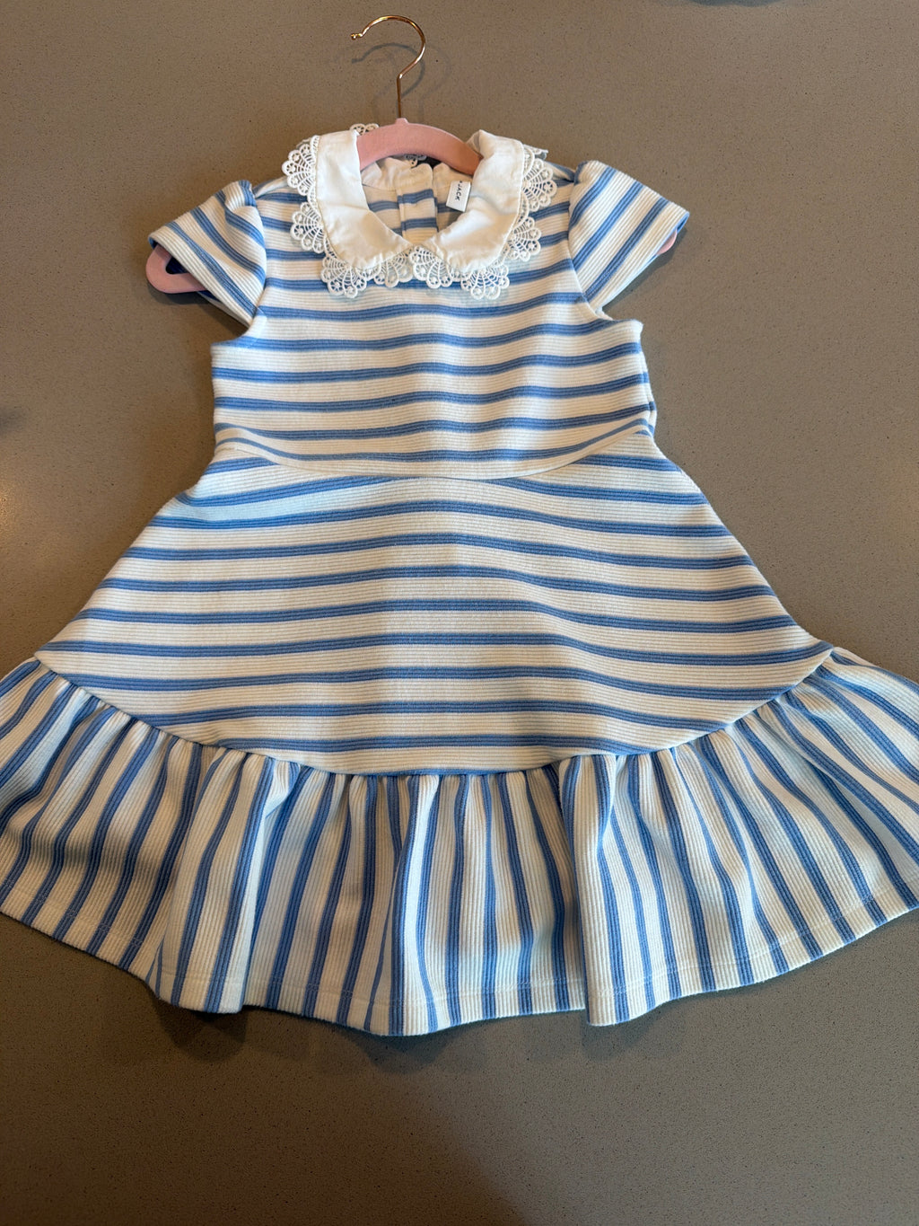 Janie and Jack Stripe Dress with Lace Collar – Preloved (Size 3T)