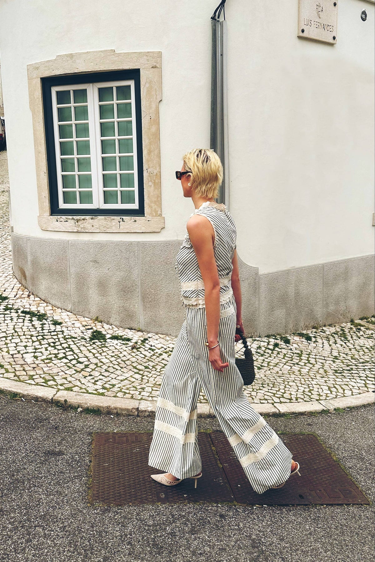 Sloane Stripe Cotton Wide Leg Trousers