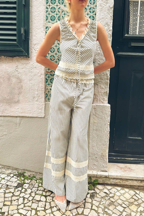 Anais Stripe Cotton Broderie Frill Top