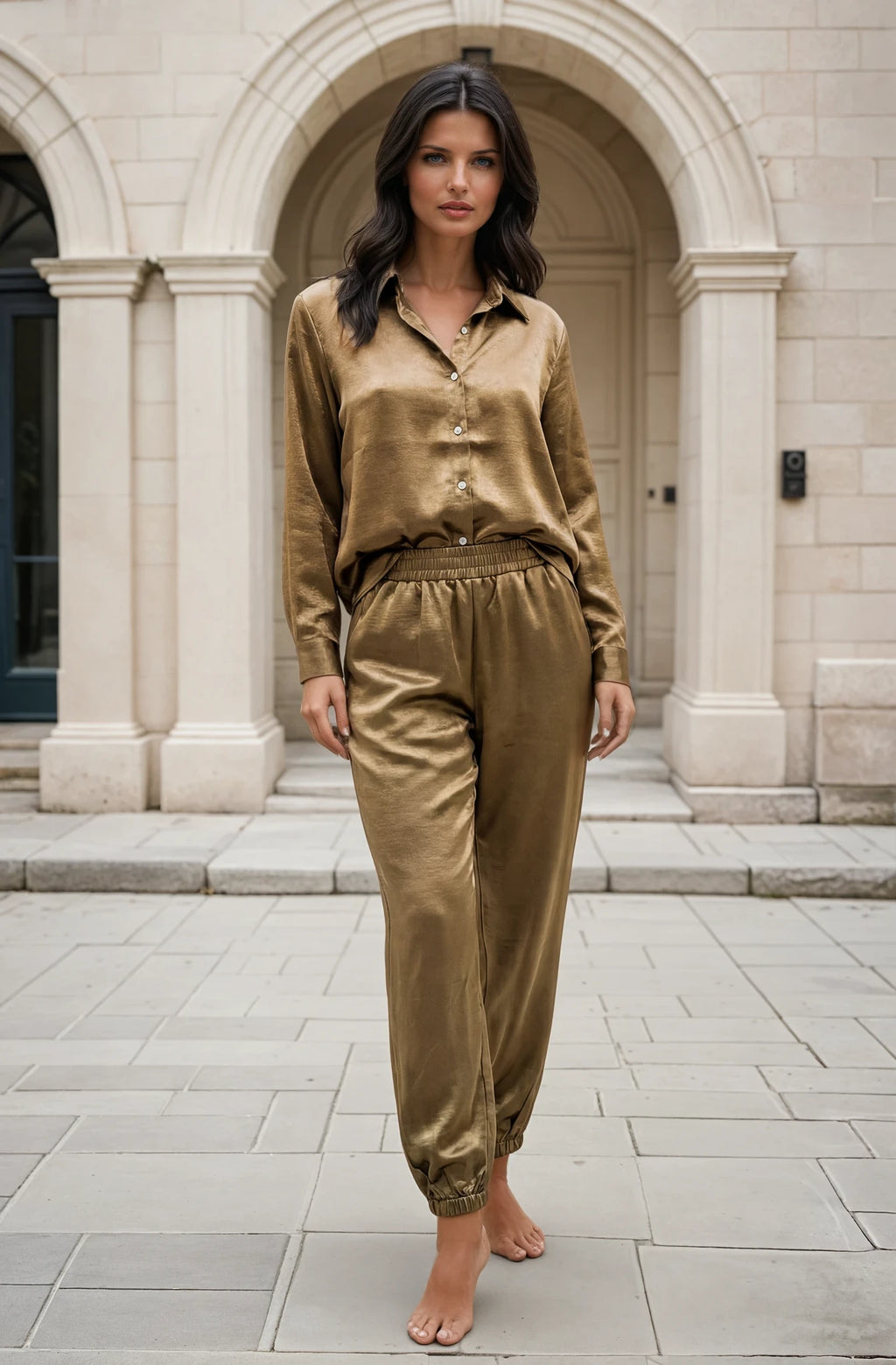 The Aurelia Silk Jogger Set – Bronze