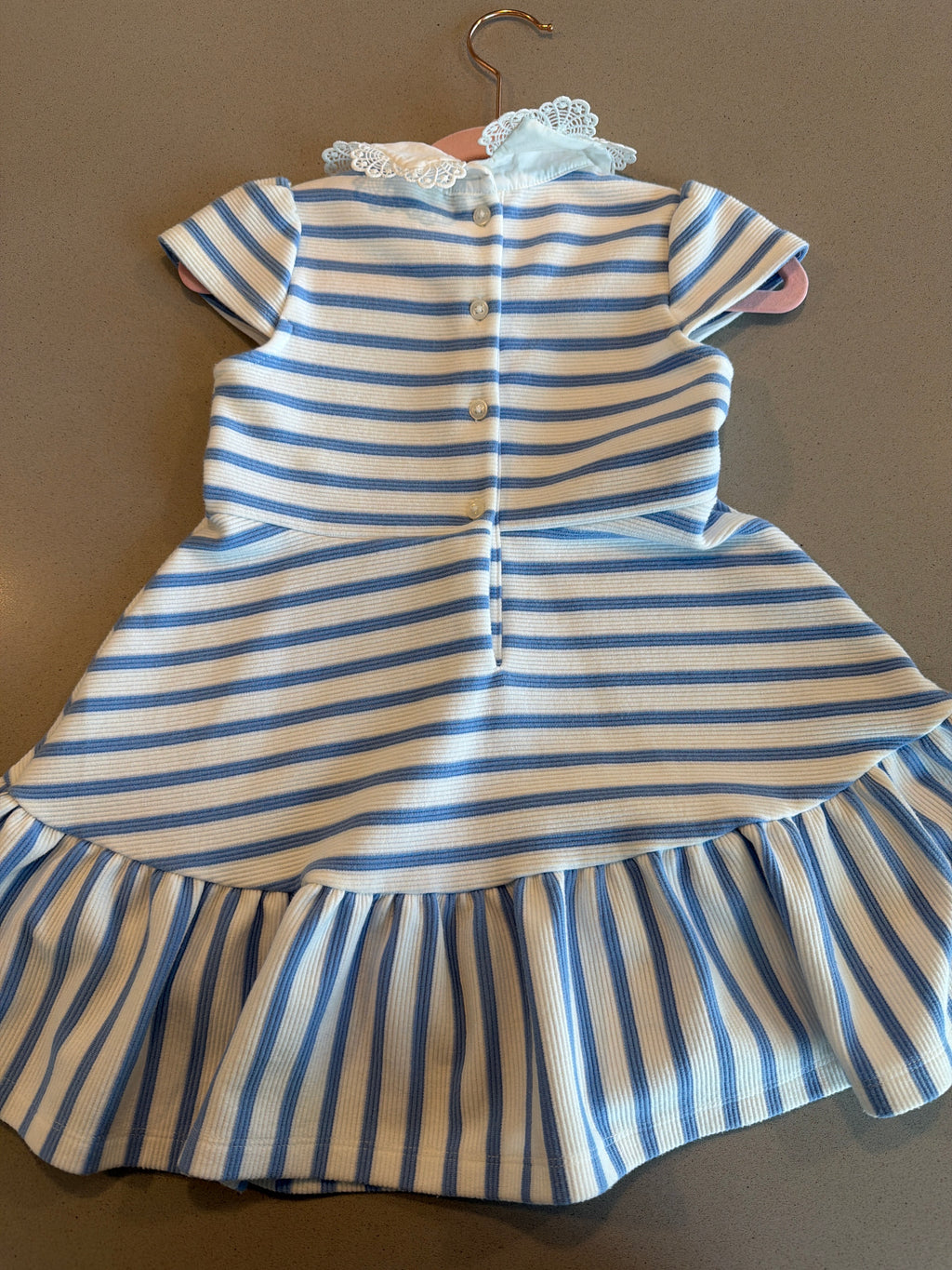 Janie and Jack Stripe Dress with Lace Collar – Preloved (Size 3T)