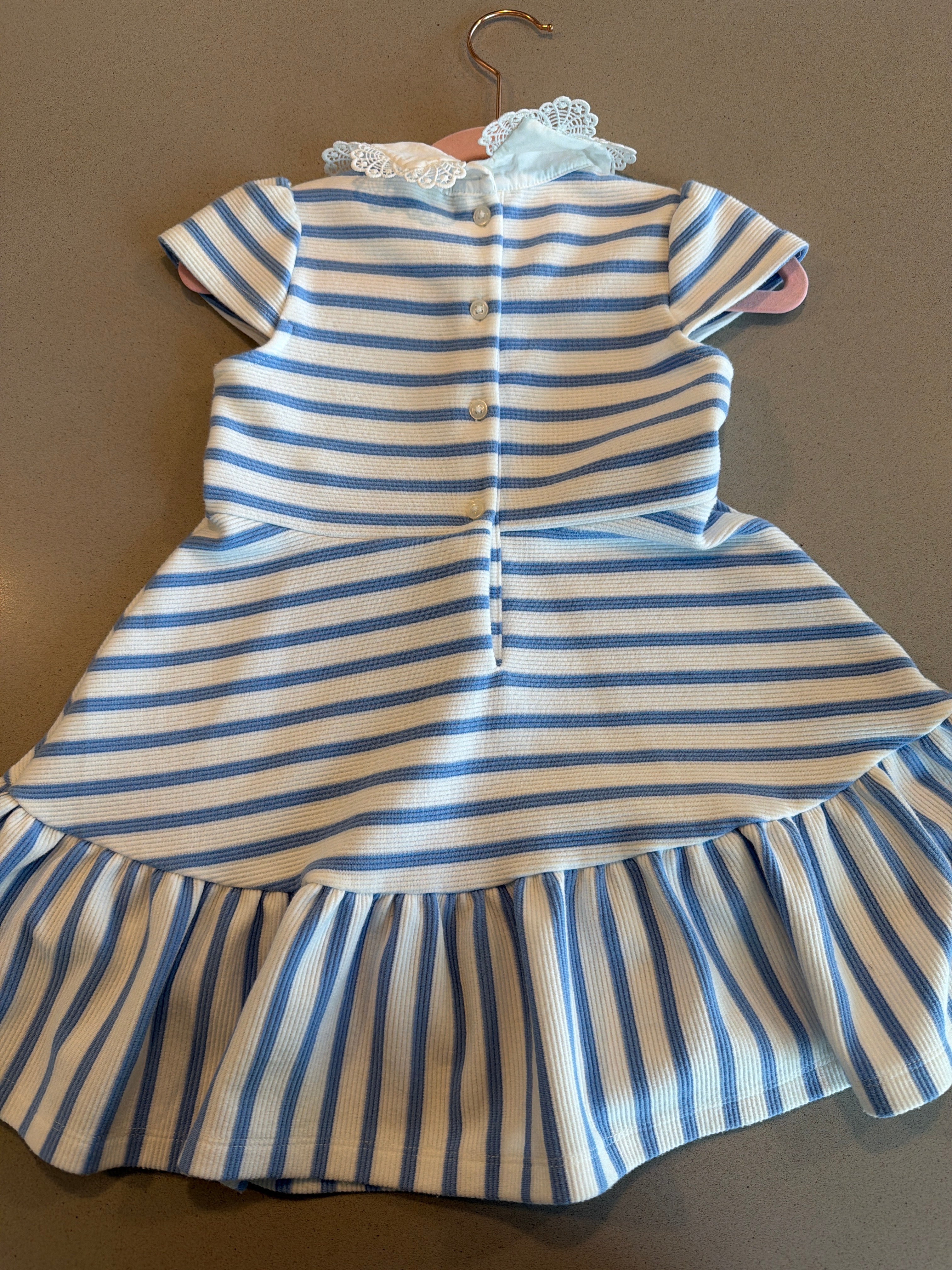 Janie and Jack Stripe Dress with Lace Collar – Preloved (Size 3T)