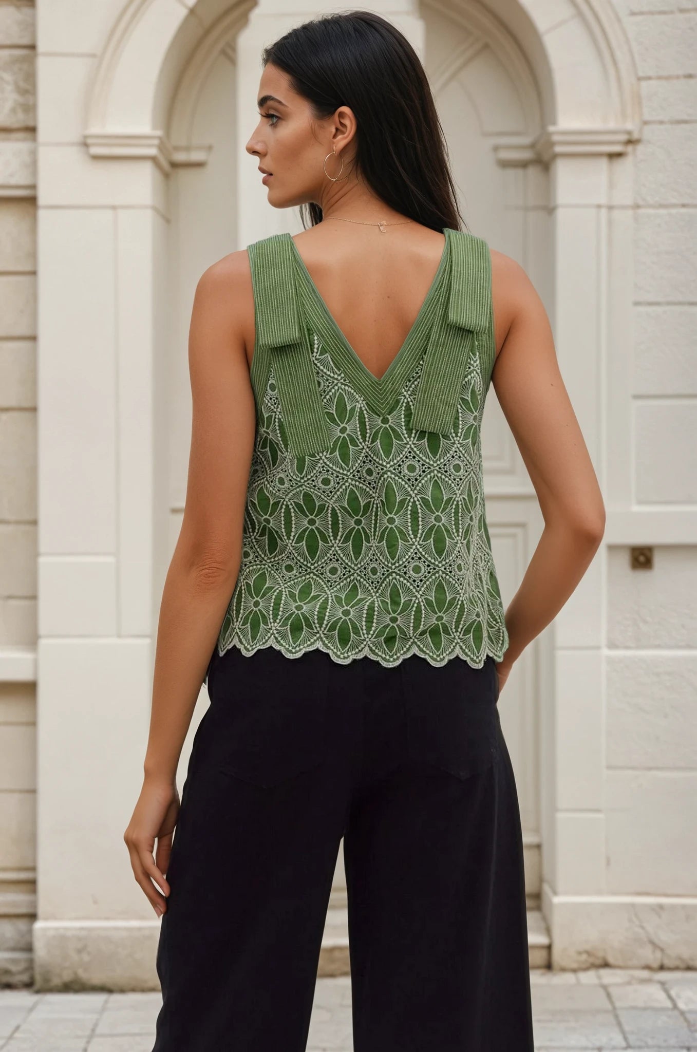 Bow detail lace top