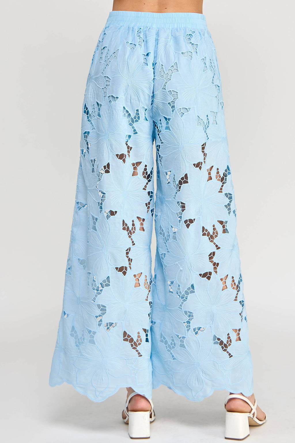 FLORAL LACE WIDE-LEG PANTS-SKY BLUE