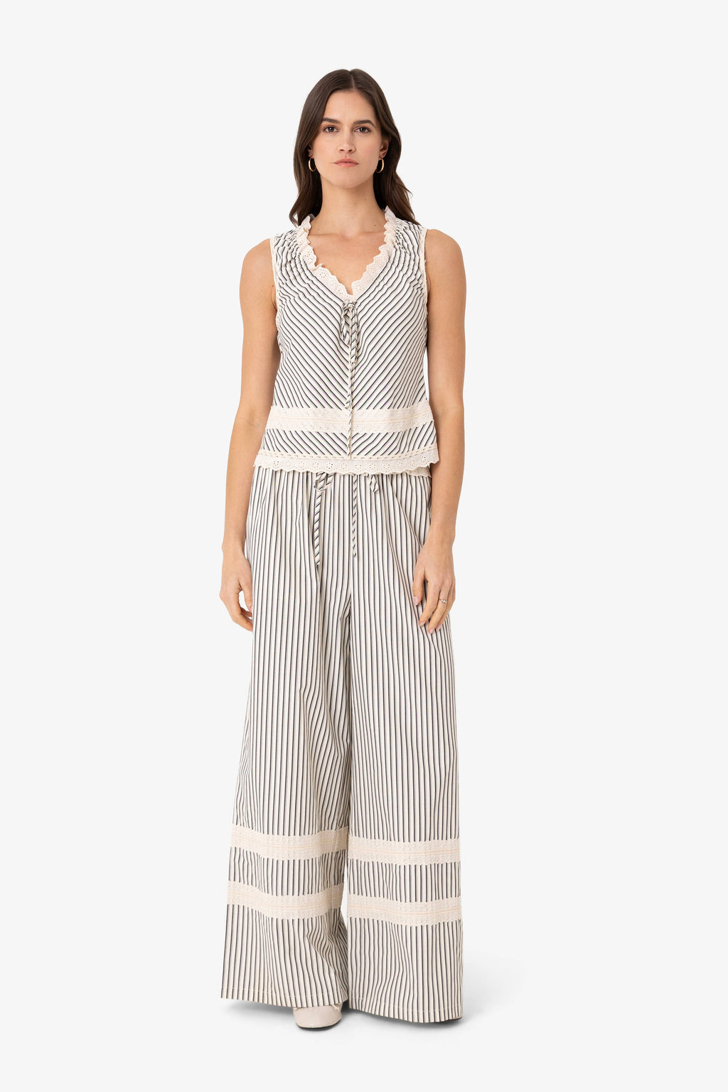 Anais Stripe Cotton Broderie Frill Top
