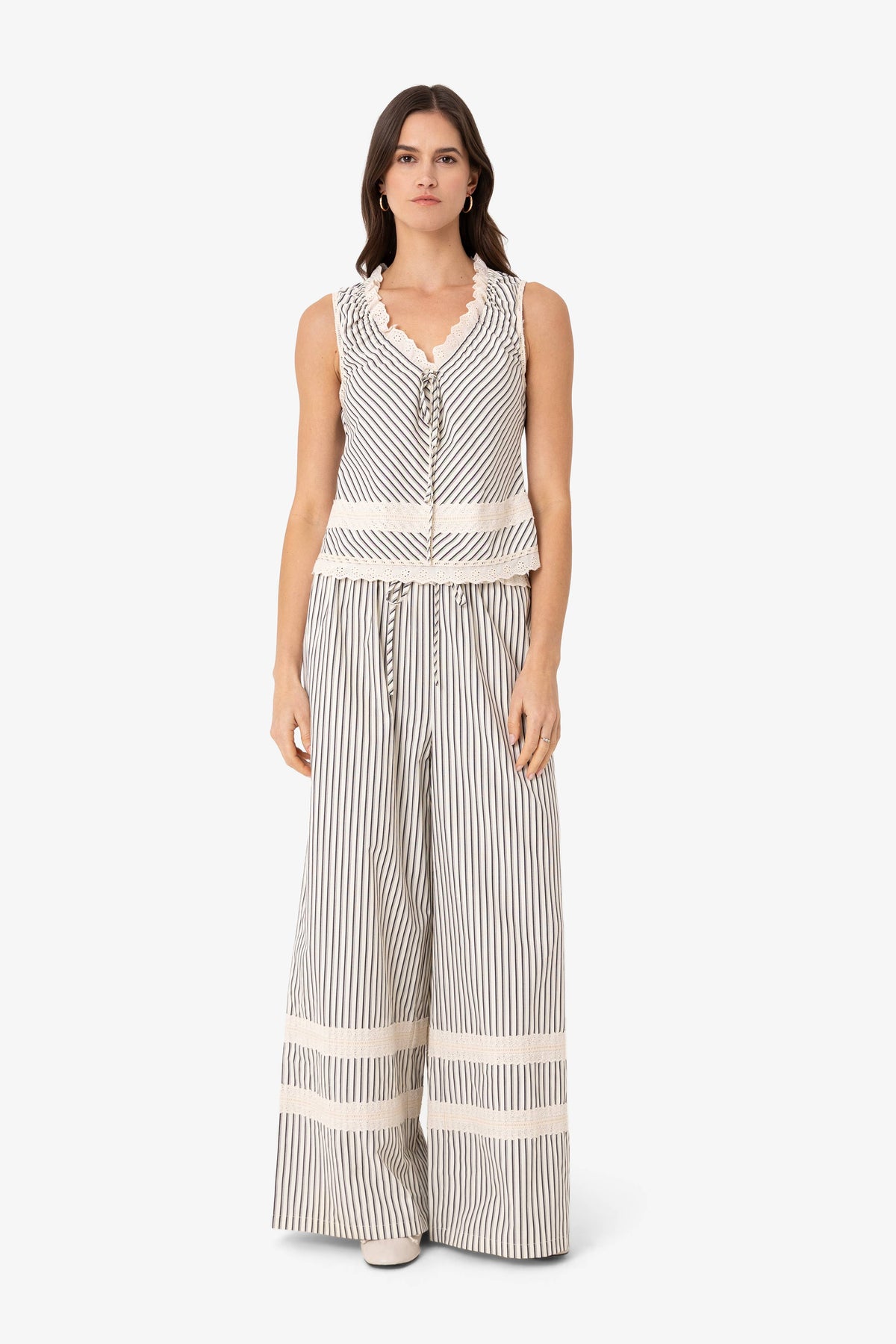 Anais Stripe Cotton Broderie Frill Top