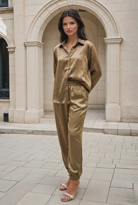 The Aurelia Silk Jogger Set – Bronze